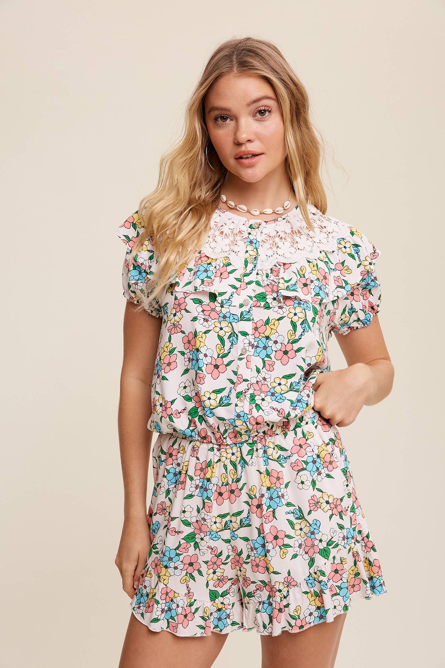 Floral Ruffle Hem Shorts