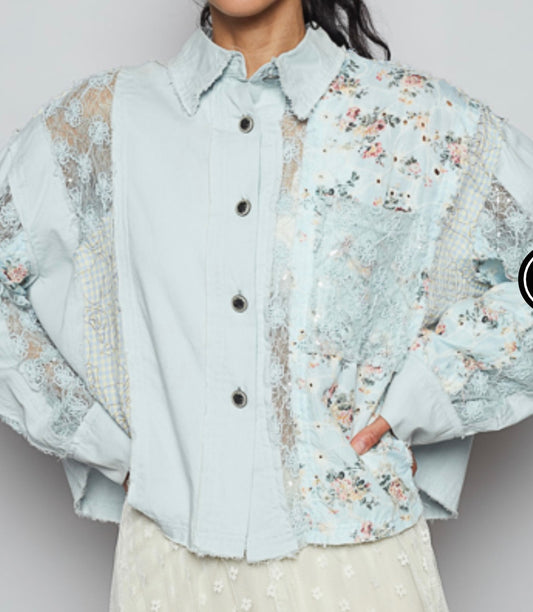Allison B.  Blue Button Up Top
