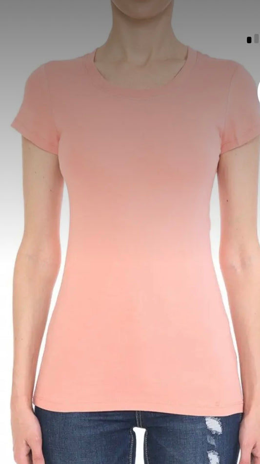 Peach Round Rib Neck Basic Top