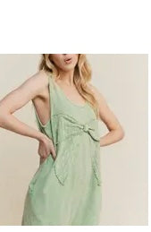 Green Mint Terry Bow Romper