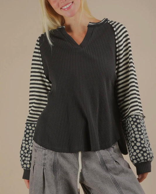 Black Stripe and Flower Sleeve Very J