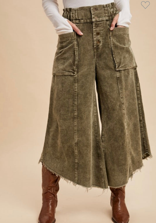 Olive Cord Wide Leg Gouchos Anniewear