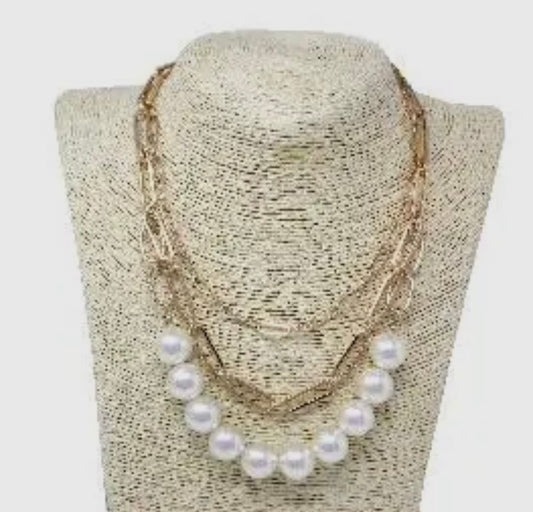 Gold Layered Pearl Necklace