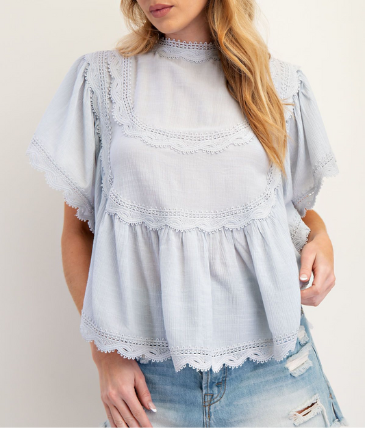 Cloud Blue Layered Lace Top