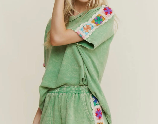 Crochet Mineral Wash Peppermint Top (JHer)