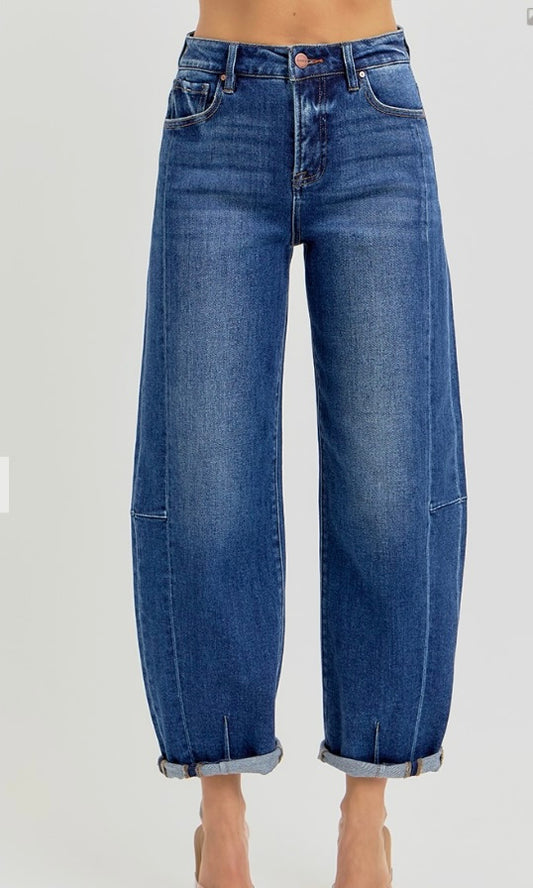 Dark Wash Barrel Jeans