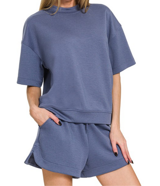 Blue Indigo Scuba Short Set