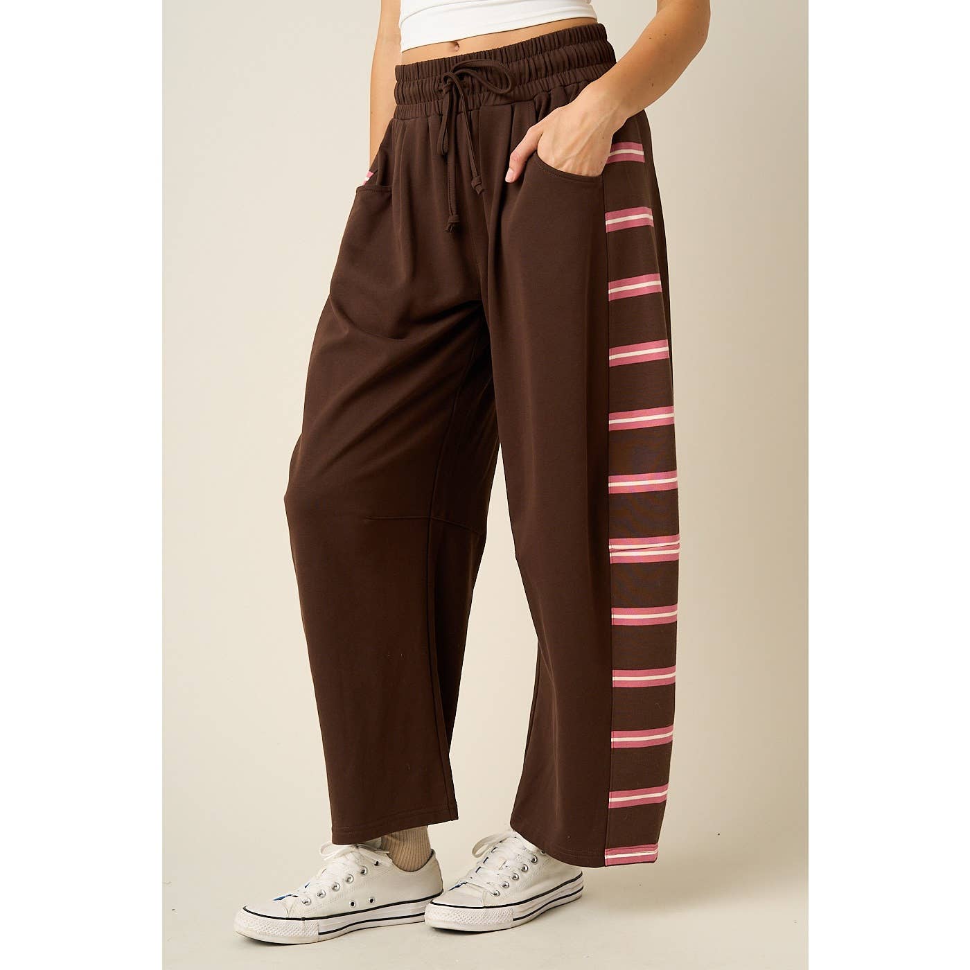 Mitto Shop Pink and Brown Stripe Panel Contrast