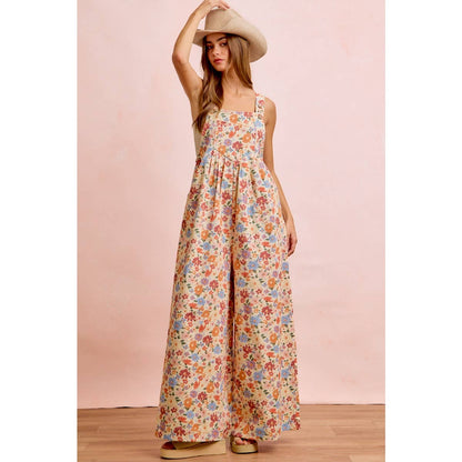 WASHED FLORAL TWILL FRONT POCKETS DETAIL OVERALL