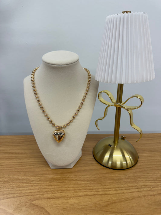 Gold Puff Heart Necklace