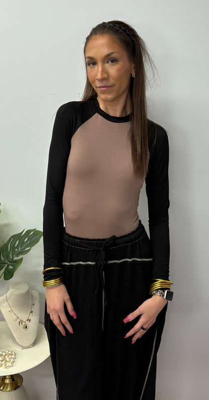 Coffee and Black Varsity Top