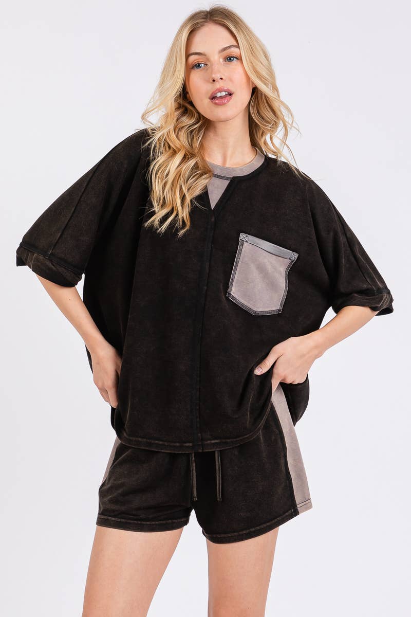 MINERAL WASHED SCUBA TOP AND SHORTS SET
