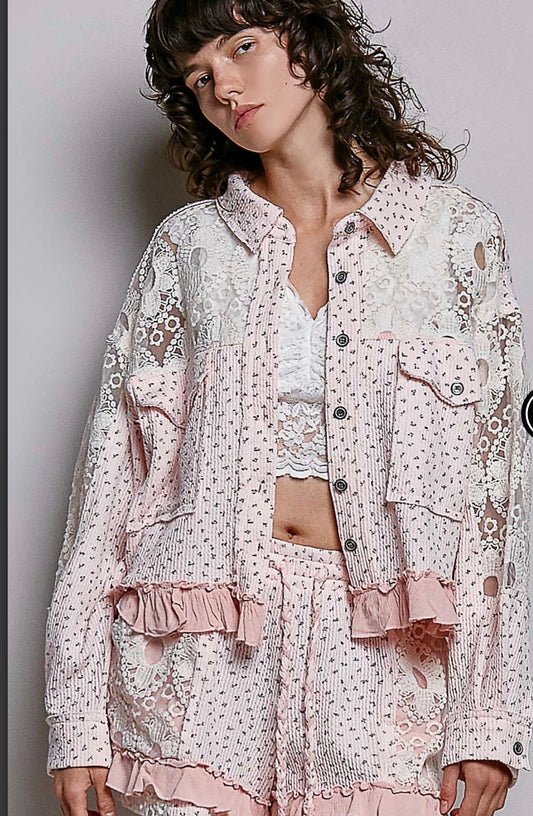 Pink Floral Lace Jacket