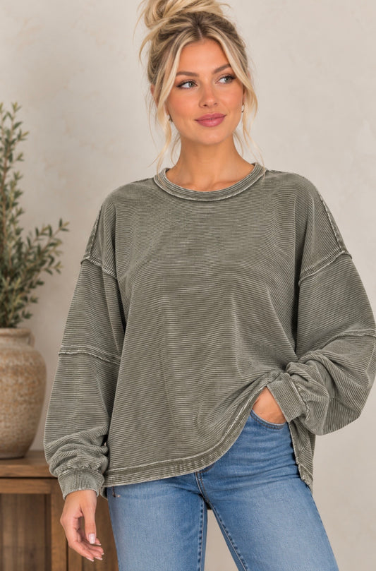Z Acid Wash Double Ribbed Exposed Seams Top