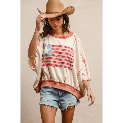 AMERICAN FLAG PATCHWORK OVERLOCK STITCH TOP