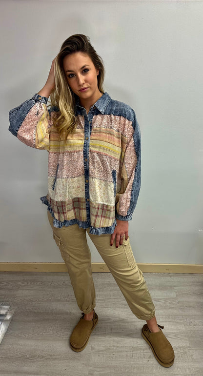 BV Tinsel Button Up Floral Top