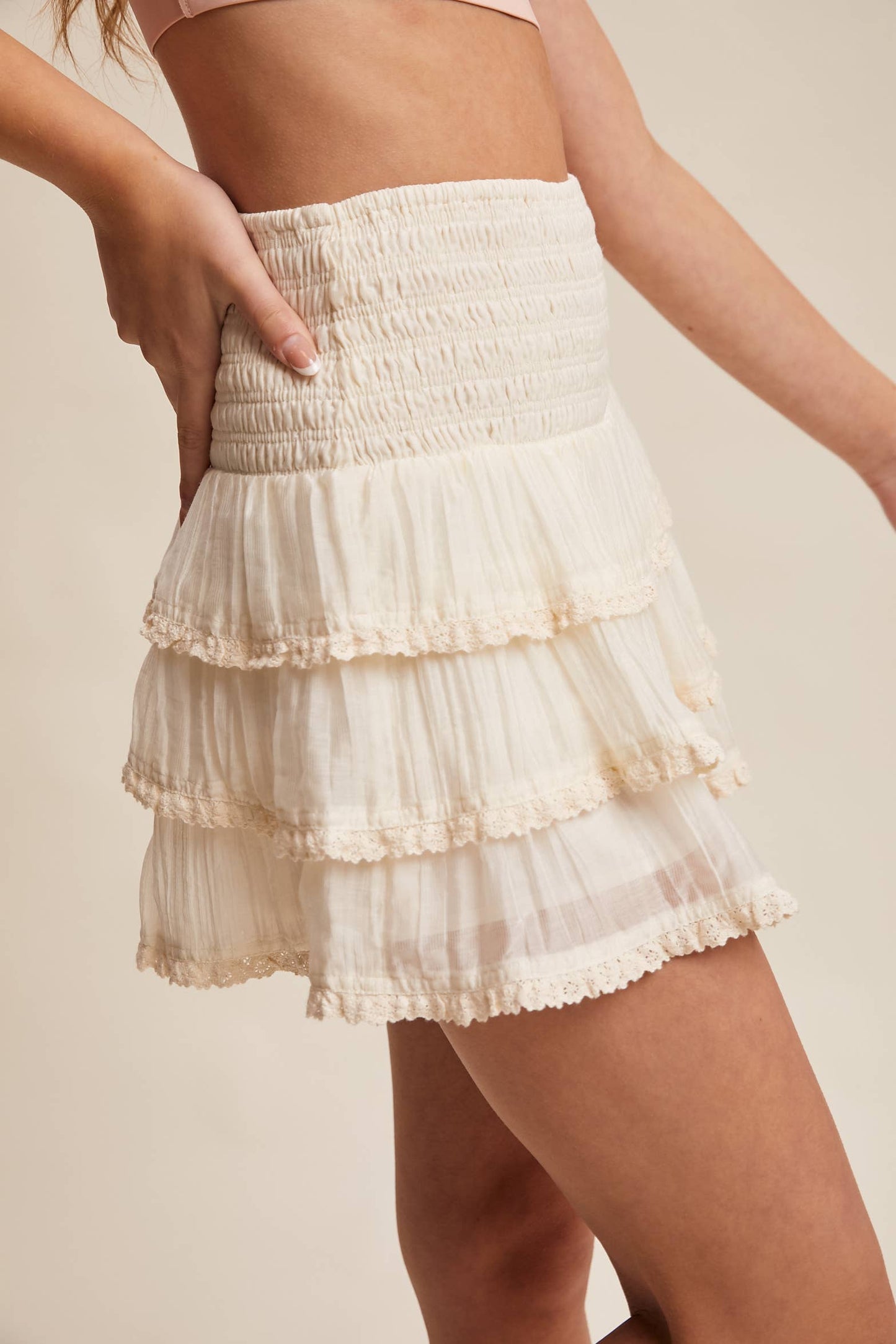 Tiered Ruffle Lace Trim Skort