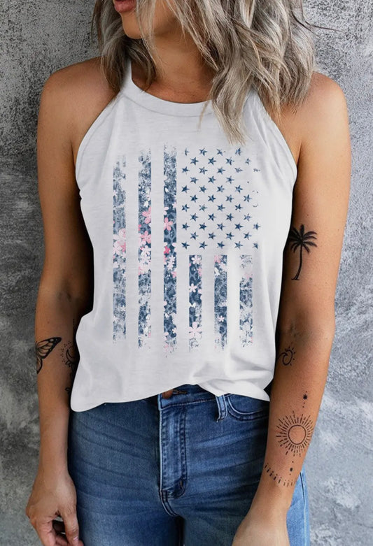 Boho Vintage Flag Halter Top
