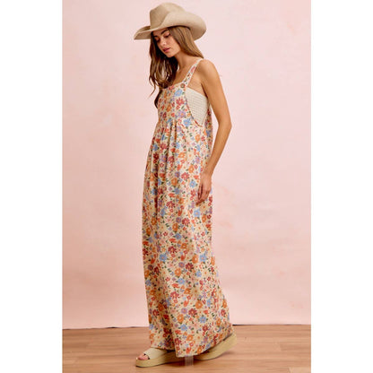WASHED FLORAL TWILL FRONT POCKETS DETAIL OVERALL