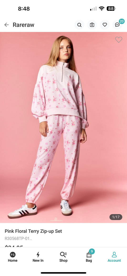Pink Floral Half Zipper PJ lounge set Rareraw