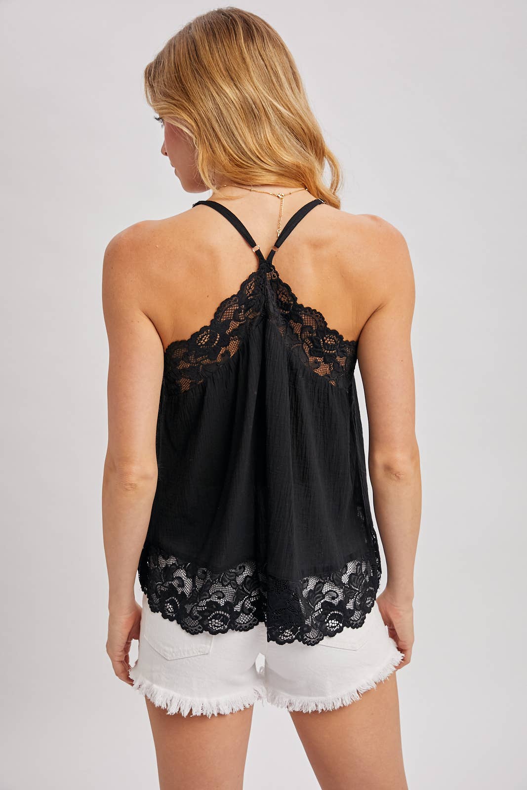 BOHO LACE TRIMMED V-NECK CAMI TOP - EASTER DAY