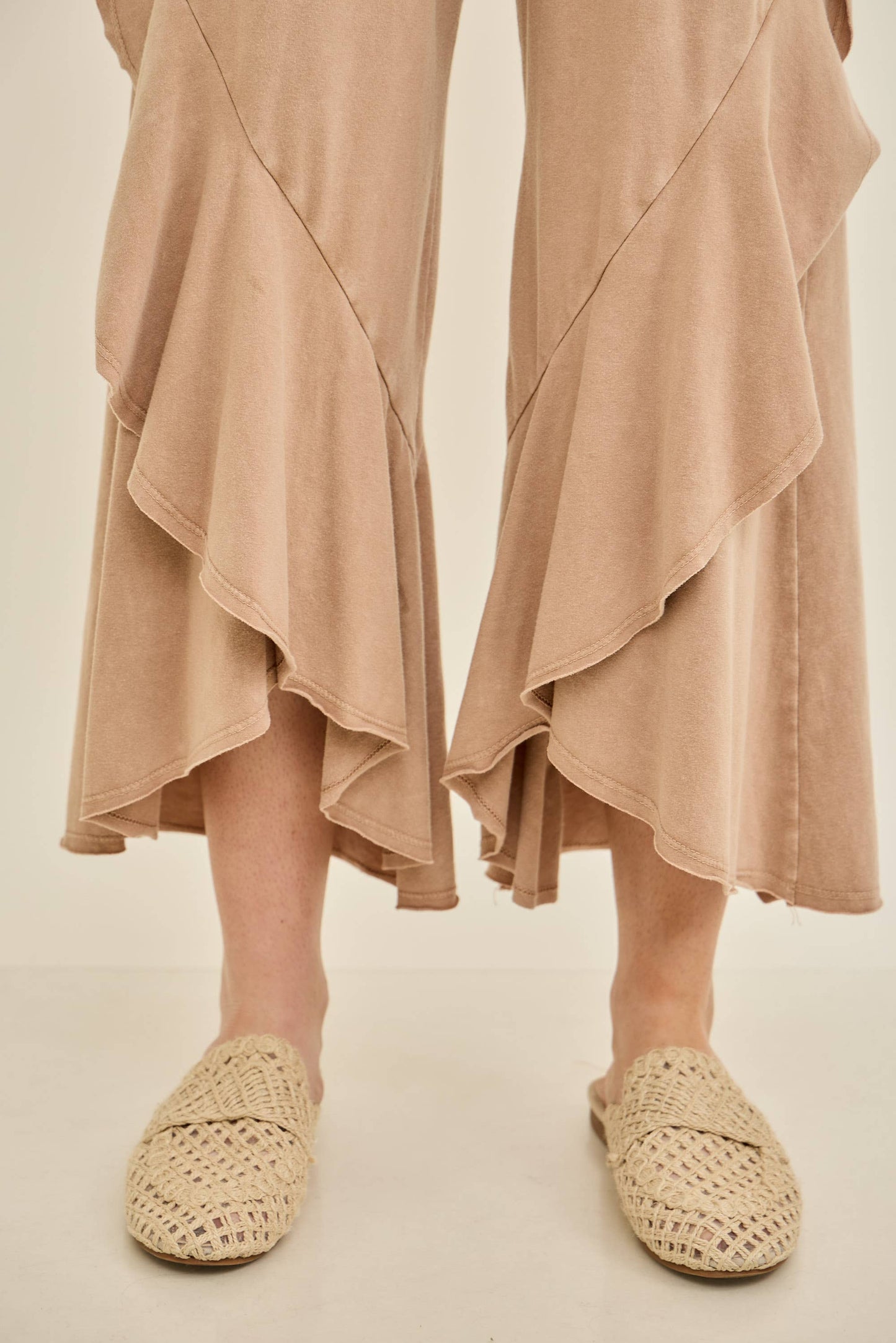 Mineral Washed Wavy Eggplant Ruffle Cropped Pants