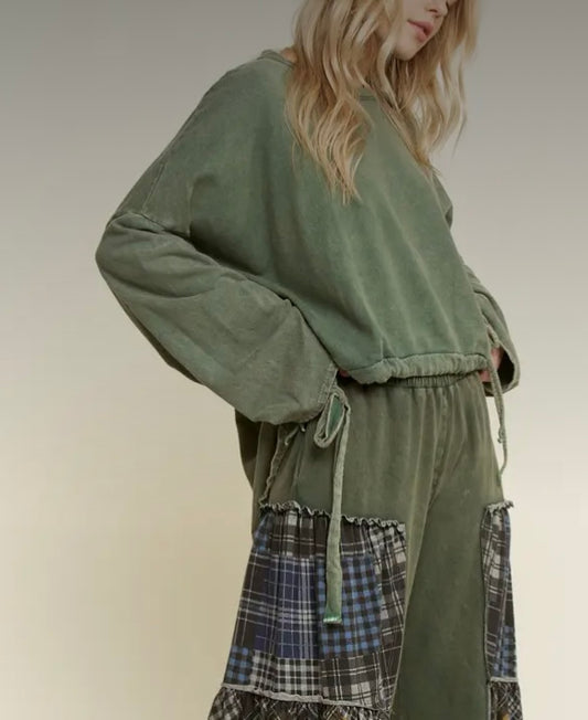 Olive Cinched Mineral Wash Top J. Her