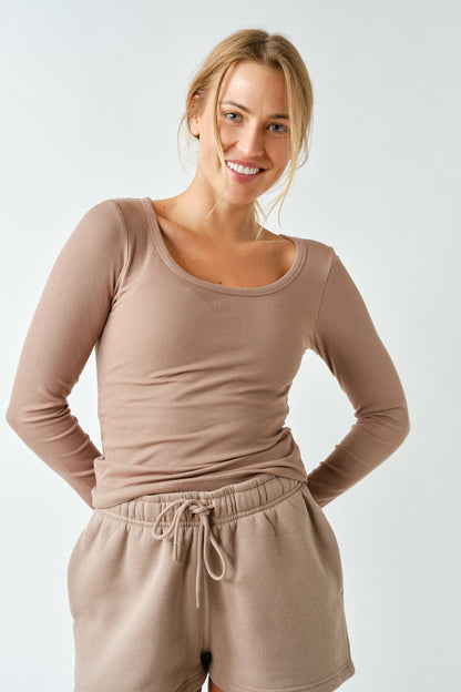 CoreClassic Micro-Ribbed Built-In Bra Long Sleeve Top
