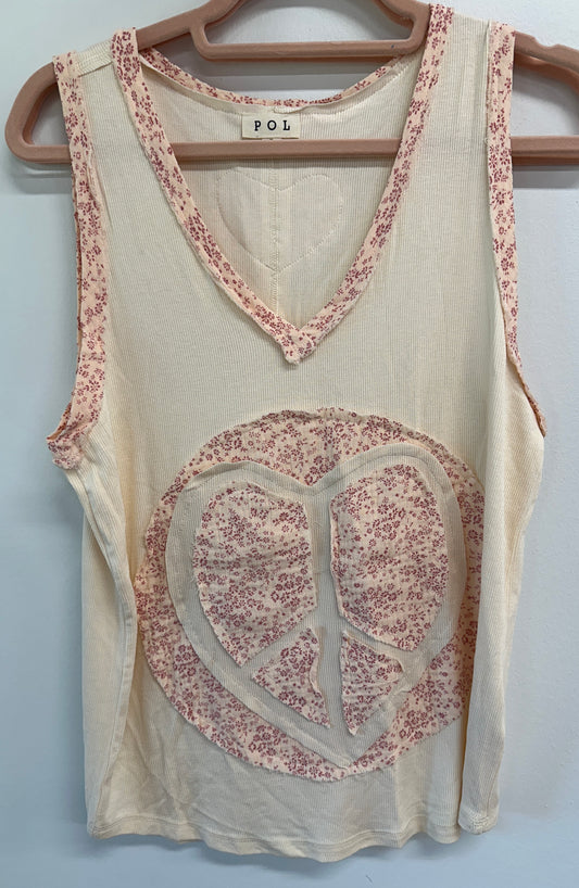 Cream Heart Peace Pol Tank Top