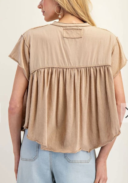 Mocha Emily Henley Button Up Top