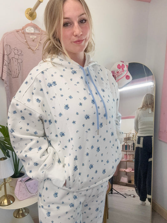 Floral Ditsy Fleece Terry Hoodie Peach Love