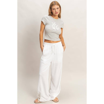 Striped Coastal  Embroidered Patch Top