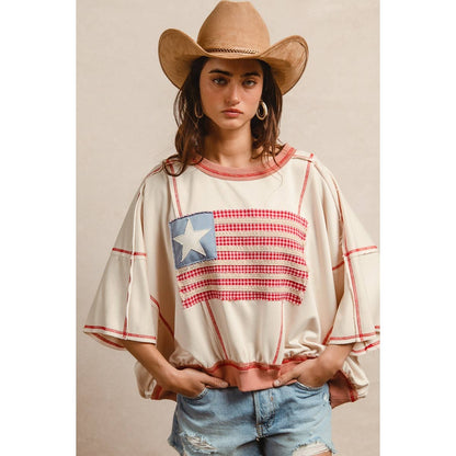AMERICAN FLAG PATCHWORK OVERLOCK STITCH TOP