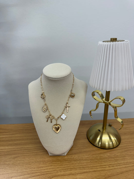 Gold Heart Charm Necklace with St Chris