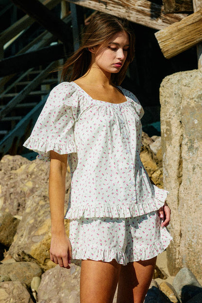 BL Square Neck Ruffled Floral Set