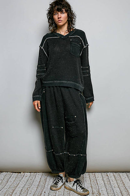Thermal High Rise Jogger Baggy Knit Sweater Pants Pol