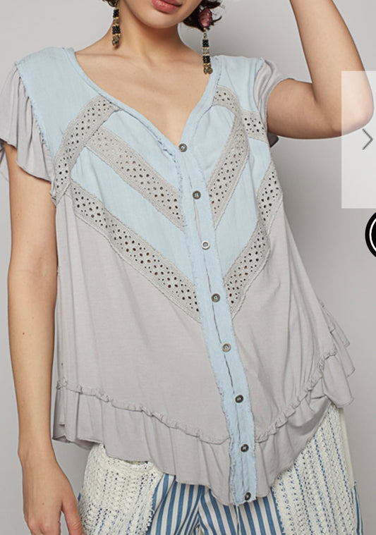 Darling Light Grey and Blue Top