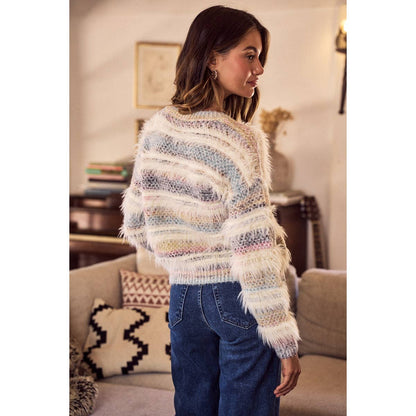 SOFT  MULTI COLOR STRIPE COZY SWEATER TOP