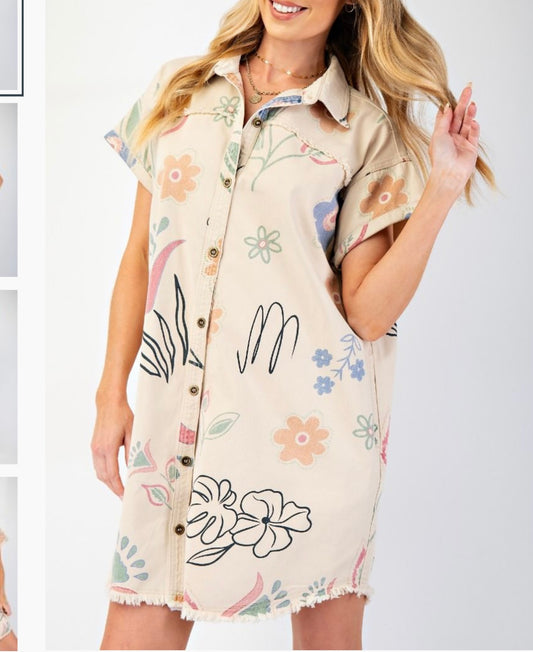 Floral Denim Shirt Dress