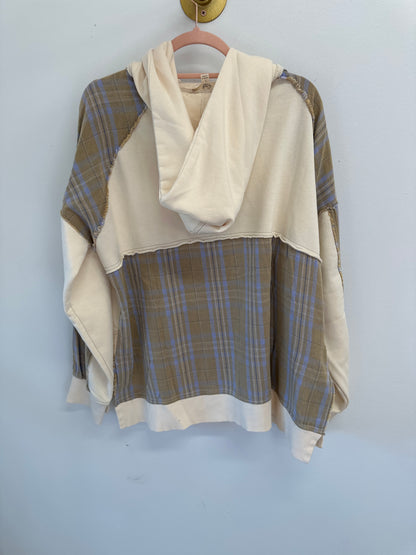 Cream and Sage Plaid Flannel Hoodie Easel