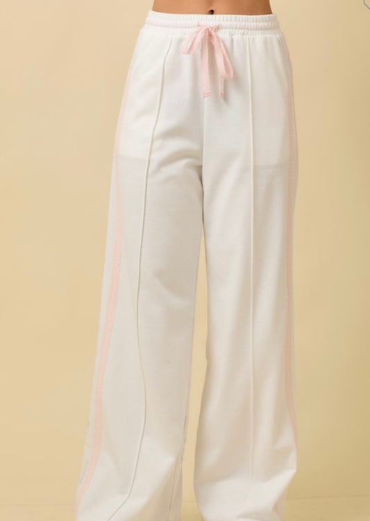 White and Pink Lace Track Pants
