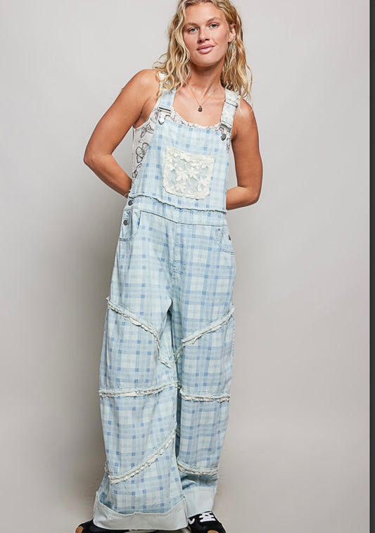 Blue Plaid Overalls Pol