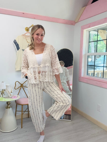 Floral Lavender Denim Barrel Pants Peach Love