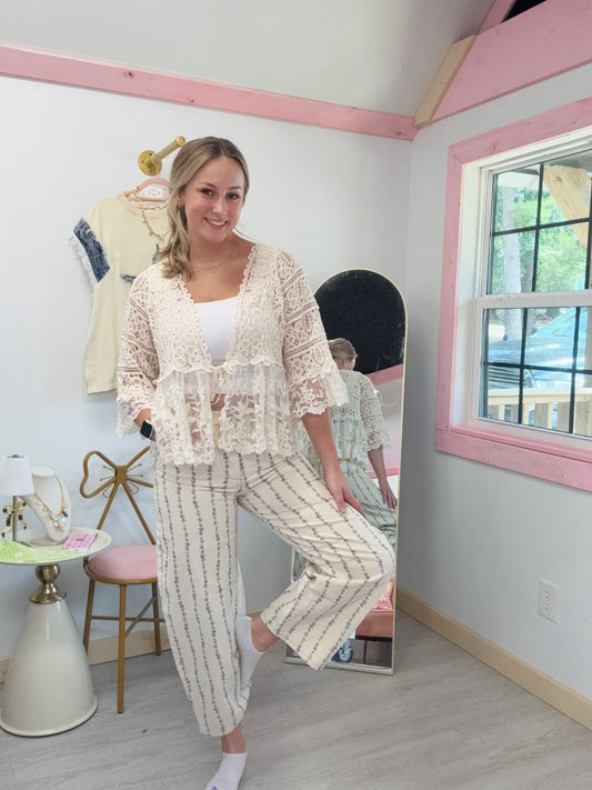 Floral Lavender Denim Barrel Pants Peach Love