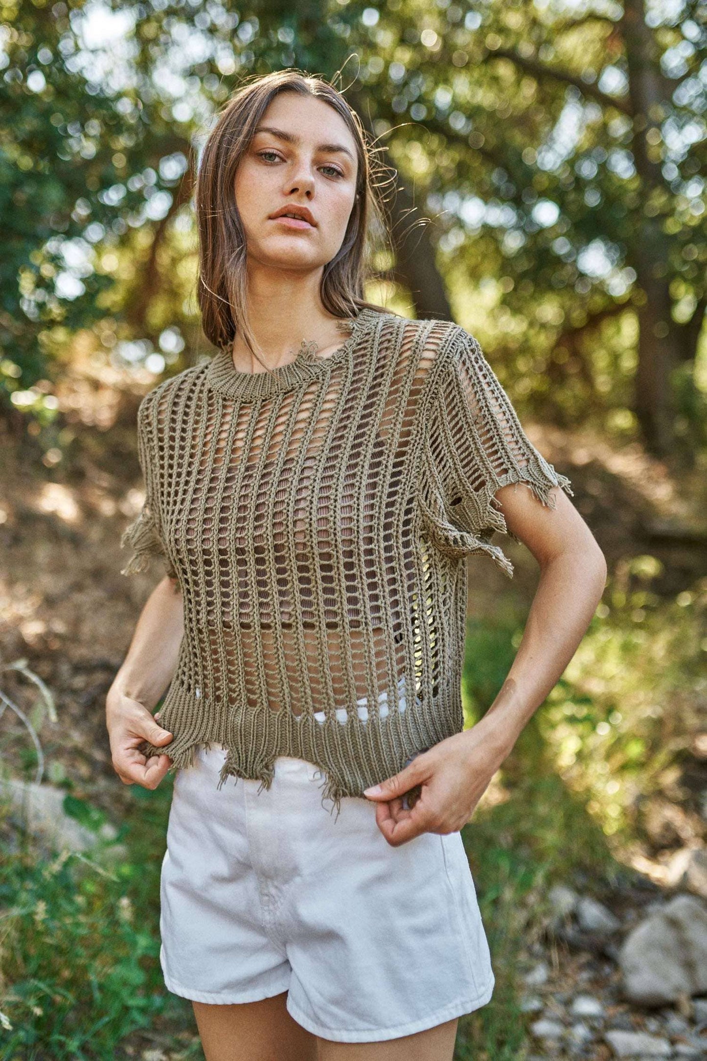 Crochet Olive Green Top