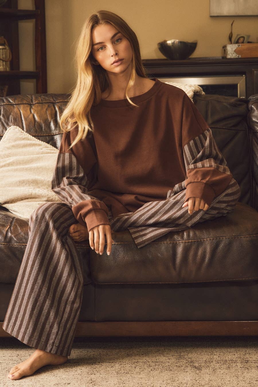 Striped Clearance Terry Sweatshirts And Pants Set