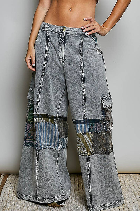 Vintage Patchwork Print Wide Leg Relaxed Fit Casual Pants