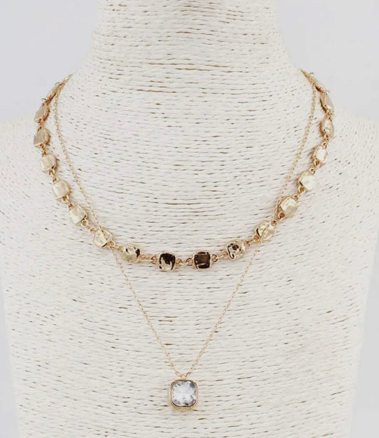 Hammered 2 Layer Drop Necklace.