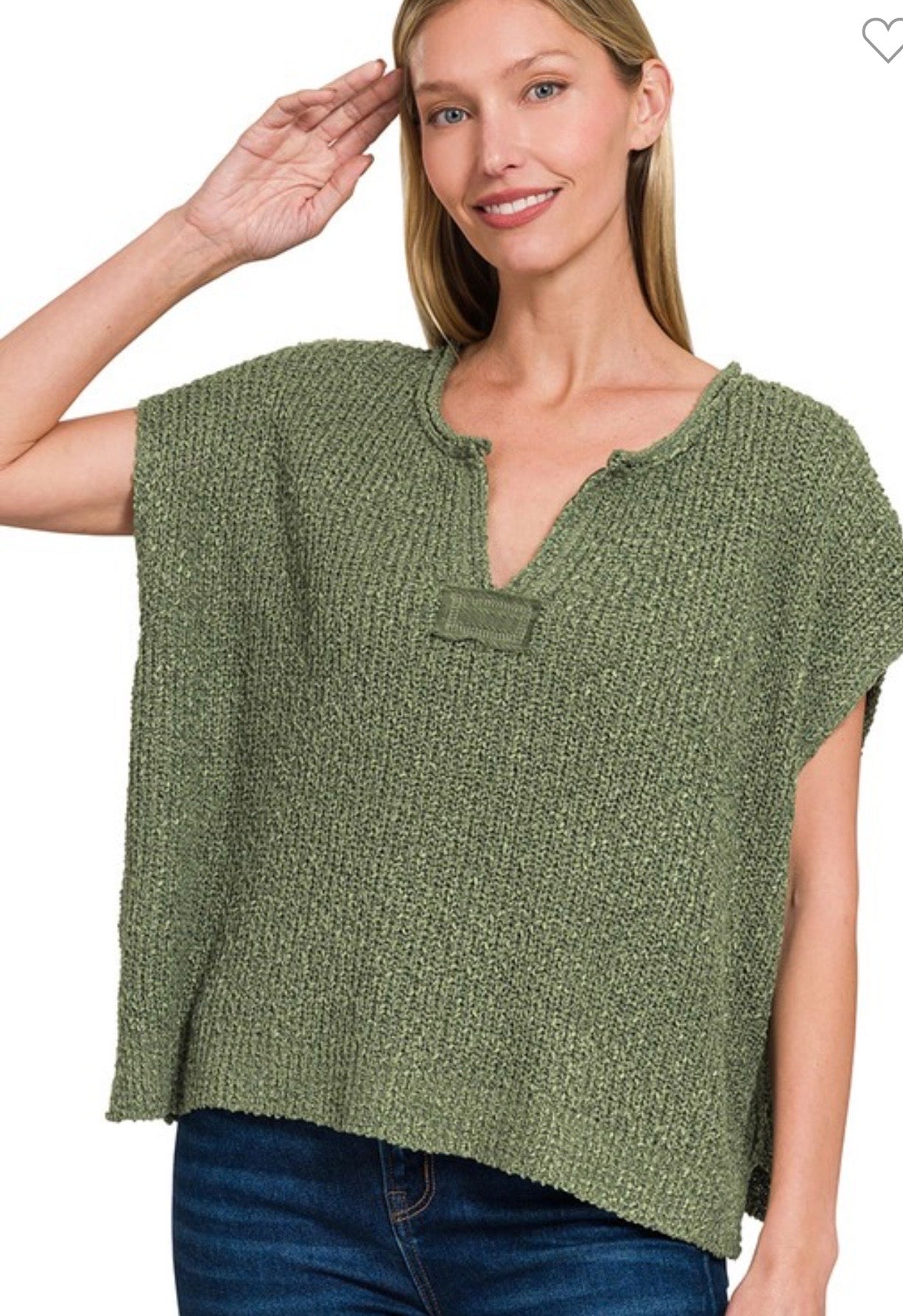 Basic Split Lt Olive Neck Sweater