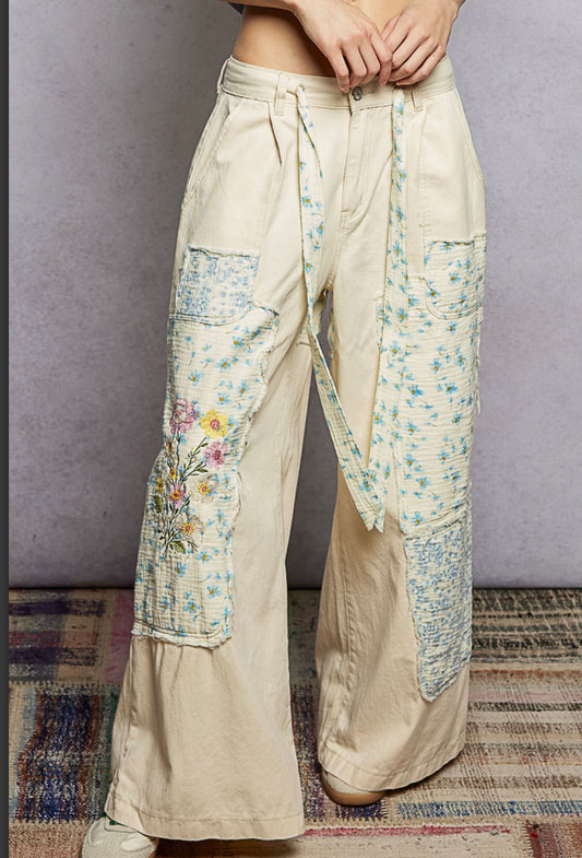 Creamy Blue Floral Pants Pol